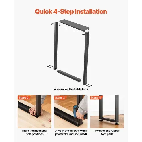 VEVOR Tischkufen aus Vierkantprofilen 2er-Set 450x740 mm, Tischuntergestell max. 1000 kg, Tischbeine, Möbelfüße, Tischgestell, Tischfüße für Schreibtische, Couchtisch, Esstische, Schwarz – Bild 5