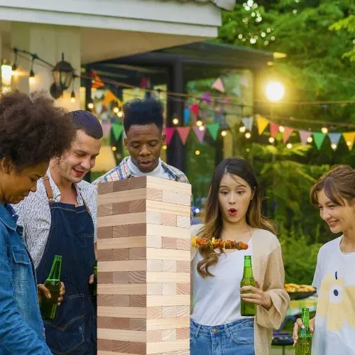 VEVOR Wackelturm mit 60 Blöcken & Anzeigetafel & Tragetasche, Tumbling Tower aus Kiefernholz, Holzturm Höhe bis 60 cm, Holzstapelspiel, Tumbling Tower-Familienspiele für drinnen/draußen Party – Bild 7