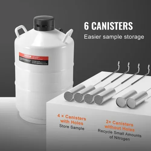 VEVOR Flüssigstickstofftank, 20 l Flüssigstickstoffbehälter aus Aluminiumlegierung, LN2-Tank-Dewar mit 6 Kanistern und Tragetasche mit Riemen, Kryogener Tank für die Schönheitsindustrie, Samenkonservierung, wissenschaftlich – Bild 4