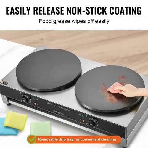 VEVOR elektrischer Crepemaker Crepe-Maschine mit Doppelkopf 6000 W flache Crepe-Grillplatte, Pfannkuchenherd aus Edelstahl, Cerealien-Pfannkuchenherd, Temperaturregelung (kein Stecker) – Bild 3