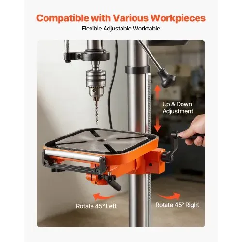 VEVOR Tischbohrmaschine 305 mm, Standbohrmaschine 550 W, Säulenbohrmaschine mit Drehzahlregelung 340–2200 U/min, Neigbarer Tisch 45°, Laser & LED, Bohrmaschine für Holz- & Metallbearbeitung – Bild 6