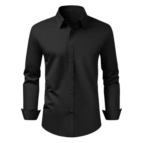 VEVOR Herrenhemd XL, Langarmhemd, knitterfrei, Freizeithemden, Bügelfrei, Businesshemden, weicher Stretch-Stoff für Business, Freizeit oder formelle Anlässe, Arbeit, Hochzeit, Abendessen, Schwarz – Bild 9