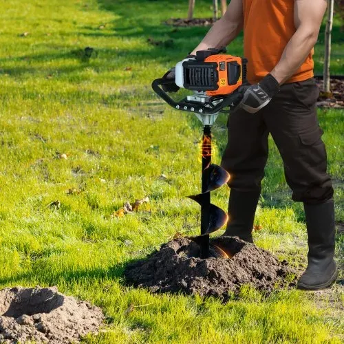 VEVOR Erdbohrer mit Benzinmotor, 52 CC, 1450 W, Benzinbohrer mit 8-Zoll-Bohrkronen und 1 Verlängerungsstange, Lochbohrer für Pfostenzäune für Ackerland, Gartenpflanzen, Orange+Schwarz – Bild 7