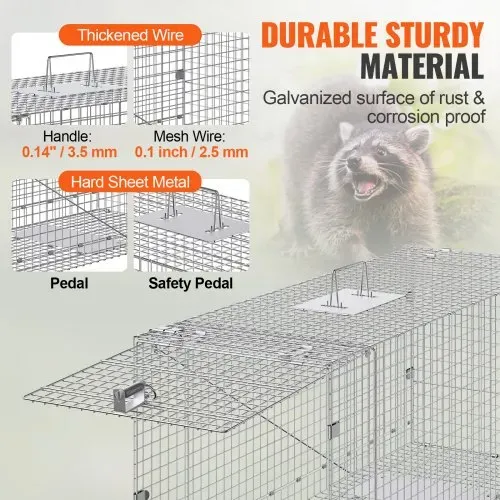 VEVOR Marderfalle, 1067 x 406 x 457 mm Lebendfalle aus verzinktem Eisen, faltbare Tierfalle mit Griff Drahtfalle für streunende Hunde, Gürteltiere, Waschbären, Murmeltiere, Füchse – Bild 3