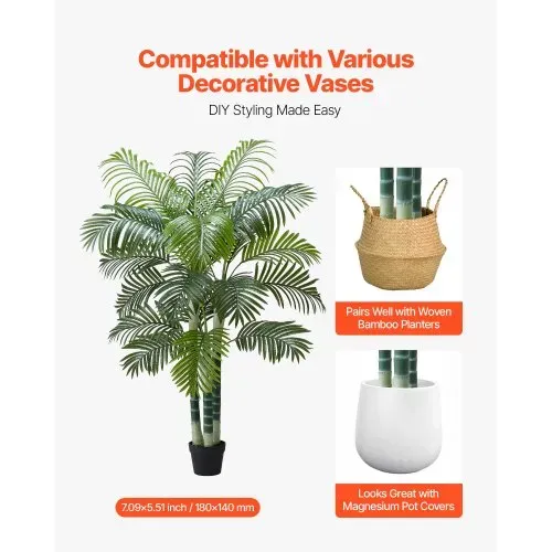 VEVOR Künstliche Areca-Palme, 1,8 m, künstliche tropische Palmenpflanzen mit weißem, hohem Pflanzgefäß, Kunstseidenpflanze im Topf, Kunstbaum für Veranden, Wohnzimmer, Terrassen Zuhause, Büro – Bild 4
