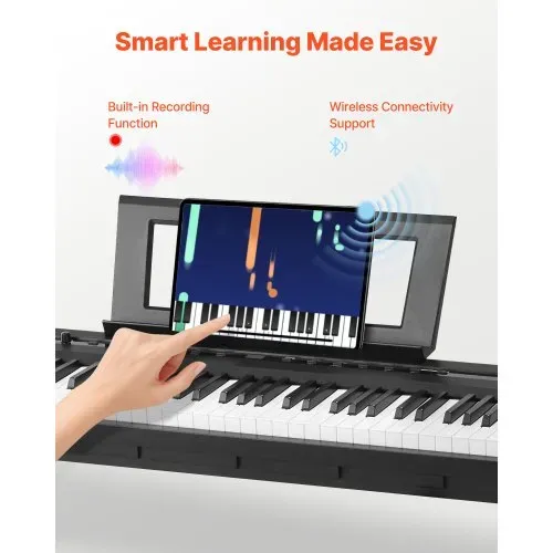 VEVOR Digitalpiano, 88 Tasten vollgewichtet, E-Piano Doppeltastatur & Lautsprecher mit X-Ständer, Sustain-Pedal, Aufnahmefunktion, 280 Töne, Kabellose Verbindung, für Anfänger, Schwarz – Bild 4