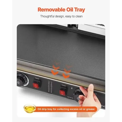 VEVOR kommerzieller Panini-Grill Kontaktgrill 3600 W für Sandwiches Steak Bacon Hamburger, Sandwichmaker Pressgrill aus Edelstahl mit Griff & Temperaturregelung & 48 x 23 cm Heizplatte, Paninipresse – Bild 3