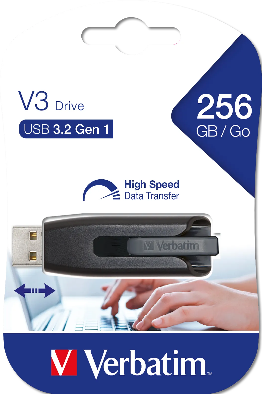 USB 3.2 Stick Verbatim ''Store 'n' Go'', 256GB, V3 Drive, grau, Typ-A – Bild 3