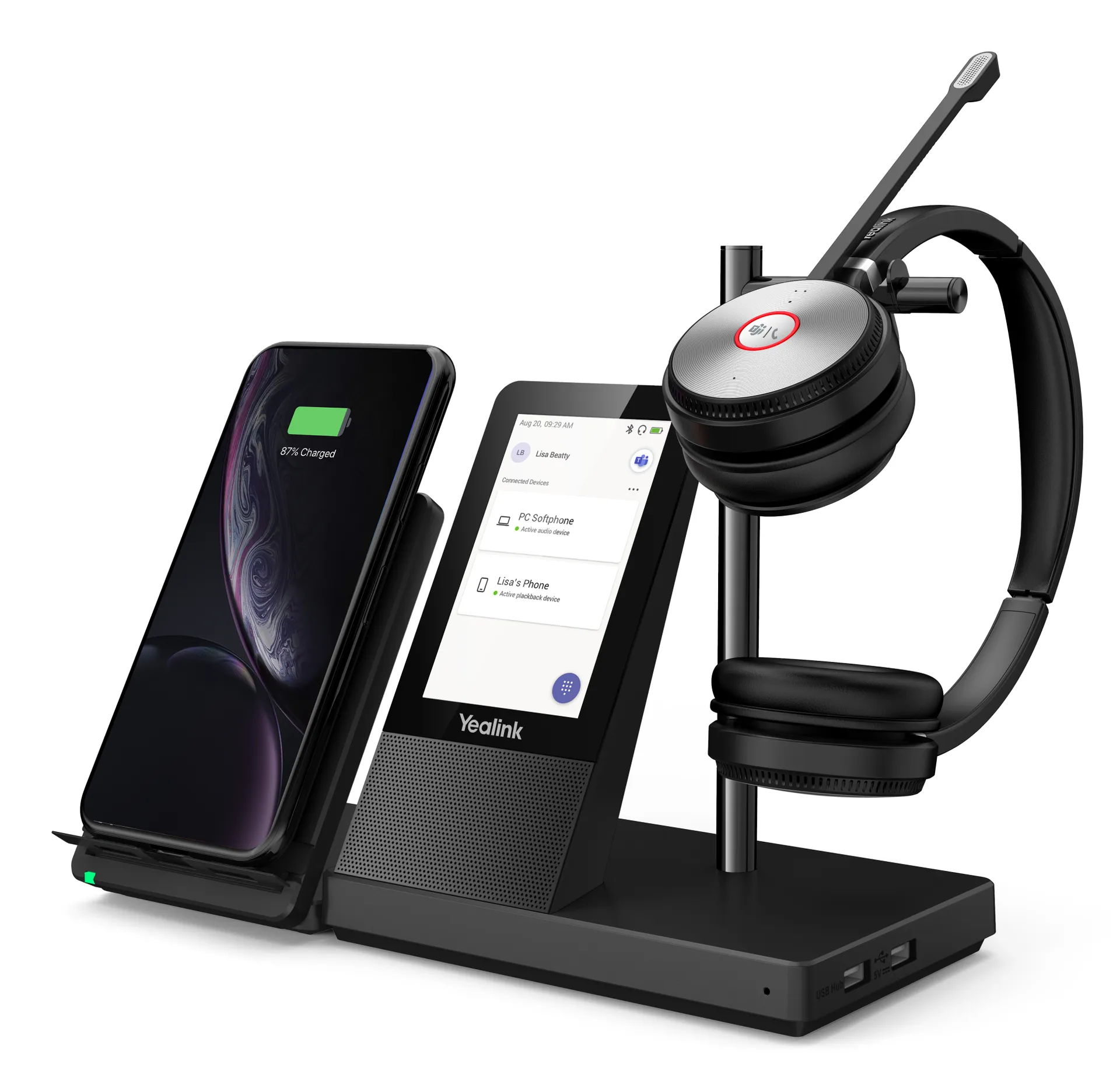 Yealink WH66 Dual Teams Persönliches Audio-Konferenzsystem Kabellos Kopfband Büro/Callcenter USB Typ-A Bluetooth Ladestation Schwarz – Bild 3