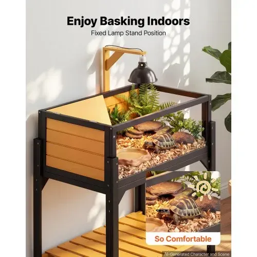 VEVOR Schildkrötenhaus Schildkrötengehege Reptilienkäfig 840x510x900 mm, für Schildkröten, aus Tannenholz, mit 2 Räumen, Ausziehbarer Ablage, Lampenständer, Aufklappbarem Deckel & Acryl-Sichtfenster – Bild 2
