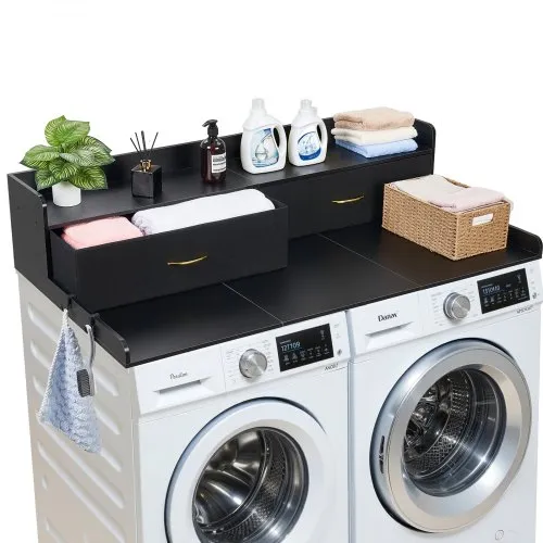 VEVOR Arbeitsplatte für Waschmaschine & Trockner (137 x 69,9 cm) mit Ablage & 2 Schubladen & Haken, für Wäscheschrank Speisekammer Küchentheke, 113 kg Belastbar, Schwarz, Ablagefläche für Waschmittel VEVOR Arbeitsplatte für Waschmaschine & Trockner (137 x 69,9 cm) mit Ablage & 2 Schubladen & Haken, für Wäscheschrank Speisekammer Küchentheke, 113 kg Belastbar, Schwarz, Ablagefläche für Waschmittel