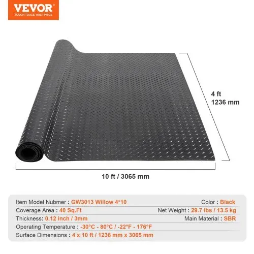 VEVOR Diamond-Plate-Gummibodenbelag-Rolle, 3mm x 1,2 m x 3 m Garagenbodenmatte, SBR-Gummi-Garagenbodenbelag-Rolle, Diamond Plate-Gummimatte für unter Autos, Garage, Industrie, Fitnessstudio, Schwarz – Bild 6