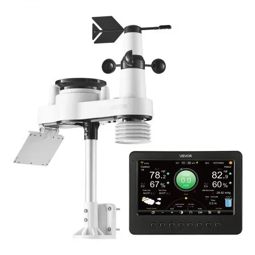 VEVOR 7-in-1 WLAN-Wetterstation, 7-Zoll-TFT-Display, solarbetriebener Außensensor, Wettercenter zur Wettervorhersage, Windgeschwindigkeit, Windrichtung, Temperatur, Luftfeuchtigkeit, Niederschlag – Bild 10
