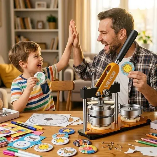 VEVOR Buttonmaschine 7,62cm Badge Punch Press Kit, Kinder DIY Geschenke Knopfmachermaschine, Button Herstellung Abzeichen mit 500 Stk. Button Teile & Kreisschneider & Zauberbuch – Bild 7