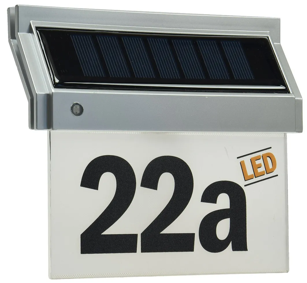 Solar Hausnummernleuchte mit LED 18x16x5cm, incl. Zahlen-/Buchstabensatz Solar Hausnummernleuchte mit LED 18x16x5cm, incl. Zahlen-/Buchstabensatz