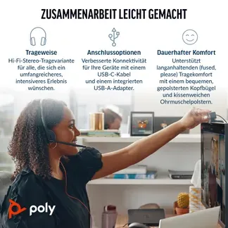 HP Poly Blackwire 3320 USB-C Stereo-Headset +USB-C/A-Adapter HP Poly Blackwire 3320 USB-C Stereo-Headset +USB-C/A-Adapter