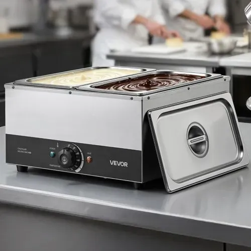 VEVOR Schokoladenschmelzmaschine 2 Abnehmbare Behälter Edelstahl 1,2 kW, für Bäckereien, Konditoreien und Restaurants, mit Temperaturregelung 30–85 ℃, Trockenlaufschutz, Schokoladentempiermaschine – Bild 7