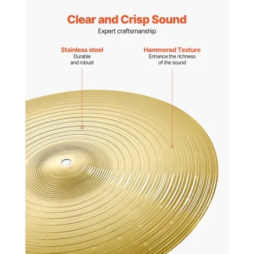 VEVOR Beckenset 355mm HiHat 400/455mm Crash 505mm Ride 254mm Splash 400mm China (10 14 16 18 20 Inches) – Bild 2