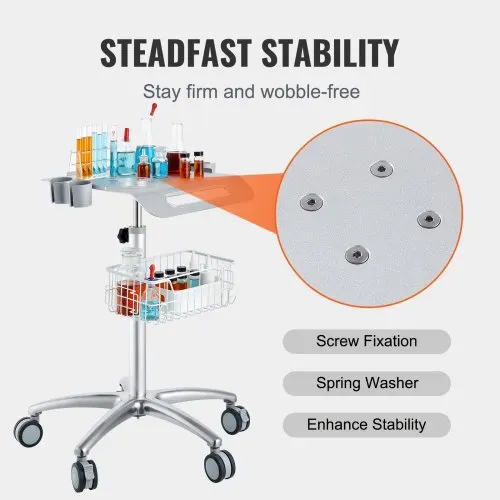 VEVOR Medizinischer Wagen, Salonwagen mit Rädern, Mobiler Rollwagen 68-109 cm Höhenverstellbar, Salonstationen aus Metall für Friseure, Rollender Desktop-Laborwagen für Klinik, Schönheit und Salon – Bild 2