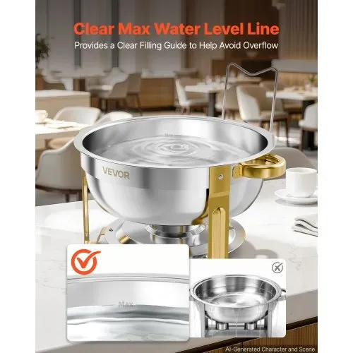VEVOR Chafing Dish Set 4-tlg. 5,68 L Warmhaltebehälter Edelstahl für Buffets, Hochzeiten, Partys & Familienfeiern, Sichtdeckel, Wasserbehälter, Brennstoffbehälter, Stapelbar für Warme & Kalte Speisen – Bild 5