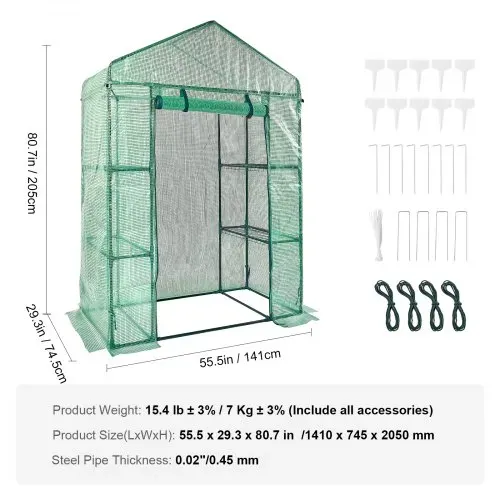 VEVOR Foliengewächshaus 141x74,5x205cm Tomatengewächshaus 15kg Tragfähigkeit Treibhaus Gartenhaus Frühbeet PE-Material Stahlrohr Tomatenhaus Gemüse Gewächshaus mit 4 Regalen Pflanzenhaus – Bild 6