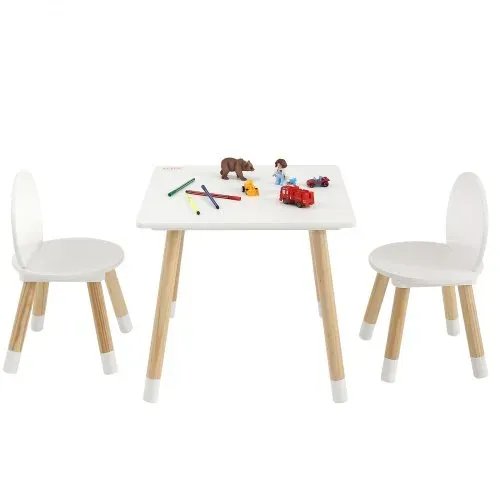 VEVOR Kindersitzgruppe Kindertisch, 2 Kinderstühle 1 Tisch Kindersitzgruppe aus Kiefernholz, Kindertisch-Set Stabile Kindermöbel Sitzmöbel für Kinder, Mädchen, Jungen, Spielzimmer Kindermöbelset Weiß – Bild 10