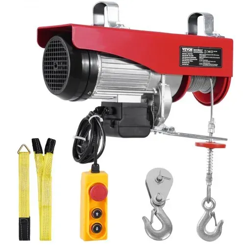 VEVOR Elektrische Seilwinde, 1200 kg Motorwinde mit 4,2 m kabelgebundener Fernbedienung, 12 m Hubhöhe mit Einzelkabel, Einzel-/Doppelschlingen, Not-Aus, Hebezeug für Garage, Lager, Fabrik – Bild 8