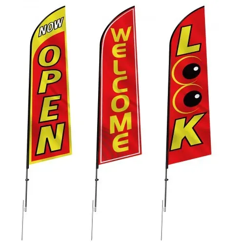 VEVOR Offene Flaggen mit Mastsatz, Werbeflaggen für Unternehmen im Außenbereich, Werbe-Federflaggensatz, 3 Flaggen (Open, Look, Welcome), 3 Masten, 3 Bodenpfähle, Swooper-Flaggen für Unternehmen 5 m – Bild 10