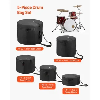 VEVOR 5 tlg. Schlagzeugtaschen Set, Drum Taschen Set, 600D Oxford-Stoff, gepolstert mit festen Schulterriemen & rutschfesten Tragegriffen, für Transport & Aufbewahrung von Drum, Kick, Tom & Snare VEVOR 5 tlg. Schlagzeugtaschen Set, Drum Taschen Set, 600D Oxford-Stoff, gepolstert mit festen Schulterriemen & rutschfesten Tragegriffen, für Transport & Aufbewahrung von Drum, Kick, Tom & Snare