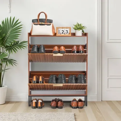 VEVOR Schuhschrank mit 2 Klappen, platzsparender Schuhkipper & Kippschutz, freistehender Schuhregal-Organizer für den Eingang Flur Wohnzimmer Veranda, Schuhregal 80 x 24 x 100 cm Braun – Bild 7