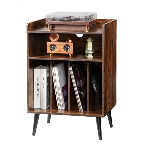 VEVOR Schallplattenaufbewahrung 3-stufiger Plattenspielerständer für bis zu 150 Alben, hölzerner Aufbewahrungsschrank für Vinyl-Schallplatten mit Ausstellungsregal für Schlafzimmer Wohnzimmer – Bild 9