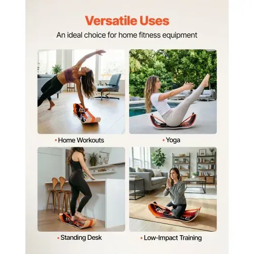 VEVOR Balance Board für Erwachsene (107 cm), Wackelbrett bis 200 kg Belastbar, Gebogenes Balance-Trainingsgerät mit Gurt für Core-Workouts Stehpultübungen Heim-Fitnessstudio Yoga, Orange Schwarz – Bild 5