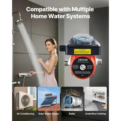 VEVOR Umwälzpumpe mit Timer, 38 LPM Umwälzpumpensystem mit sofortiger Zirkulation, 100 W AC 220–240 V, Heizungspumpe G3/4 Zoll auf G1/2 Zoll Anschluss, für Boiler, Warmwasserbereitung – Bild 3