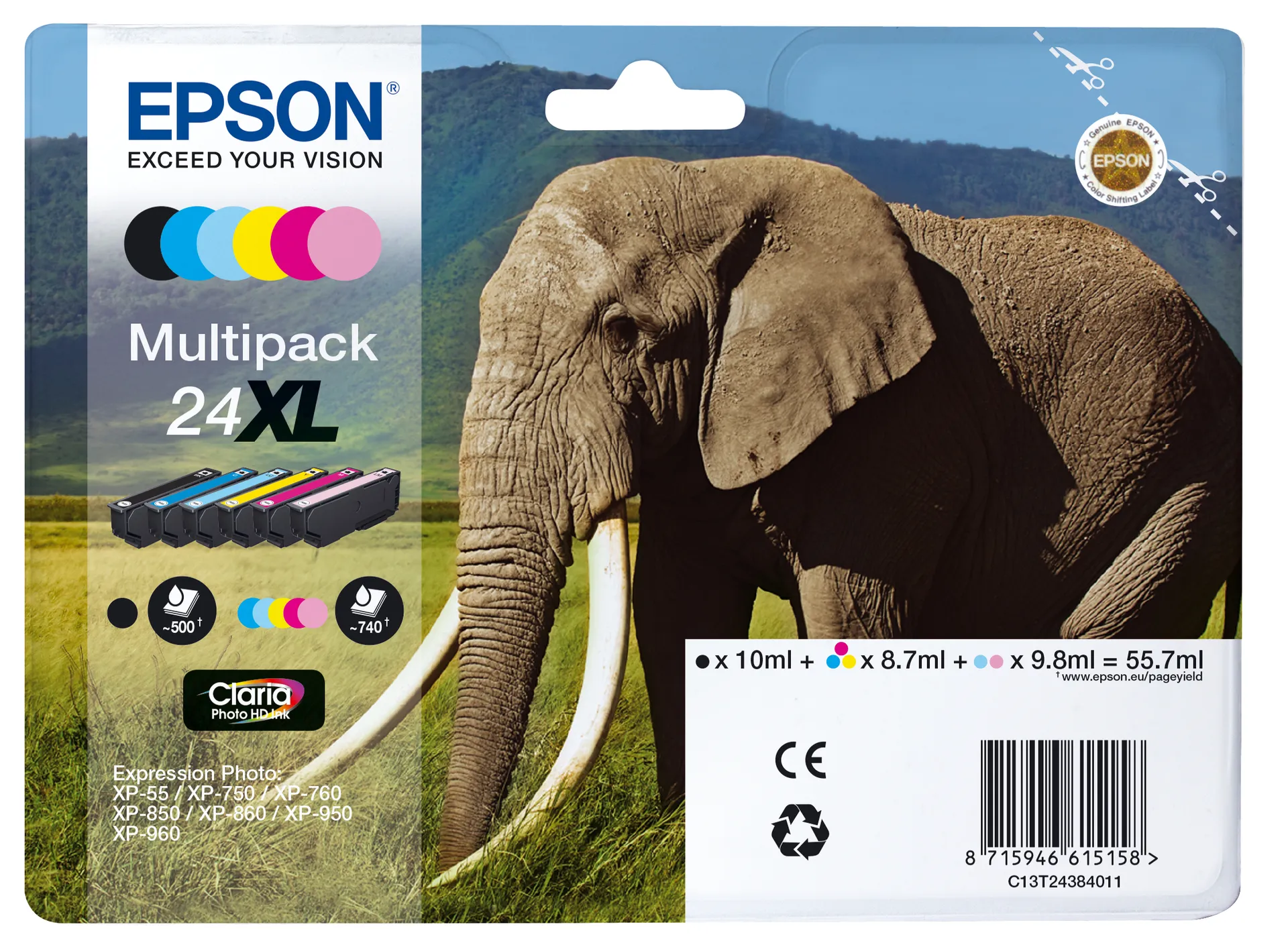 Epson Elephant Multipack 6-colours 24XL Claria Photo HD Ink Epson Elephant Multipack 6-colours 24XL Claria Photo HD Ink