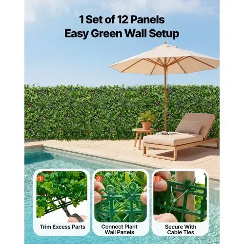 VEVOR Künstliche Hecke 50x50 cm 12-tlg. Set, Pflanzenwand im 3D-Paneelstil, PE-Sichtschutz, Sichtschutzzaun, Heckenzaun, Kunstpflanzen Balkonverkleidung für Hochzeiten, Außengärten, Hinterhöfe – Bild 3