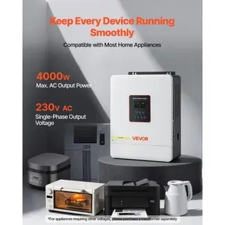 VEVOR Hybrid-Wechselrichter 4000 W, 24V DC auf 230V AC, mit integriertem 120A MPPT-Solarladeregler, WLAN-Modul, einphasig, für netzunabhängige Blei-Säure-/Lithium-Batterien VEVOR Hybrid-Wechselrichter 4000 W, 24V DC auf 230V AC, mit integriertem 120A MPPT-Solarladeregler, WLAN-Modul, einphasig, für netzunabhängige Blei-Säure-/Lithium-Batterien