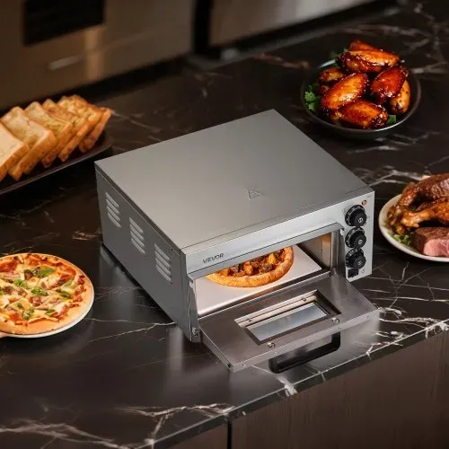 VEVOR Kommerzieller Pizzaofen für die Arbeitsplatte, 14-Zoll-Einzeldeckschicht, elektrischer Pizzaofen aus Edelstahl mit Stein und Griff, Mehrzweck-Pizzamaker für den Innenbereich zum Backen von Brezeln im Restaurant zu Hause – Bild 7