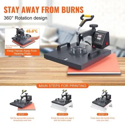 VEVOR Transferpresse 38 x 38 cm, Wärmepresse 220 V, Transferpresse 1200 W, Textilpresse 14 x 7,6 cm, Hemdenpresse Max. 250 °C, Sublimationspresse, Hobby T-Shirt Presse – Bild 5