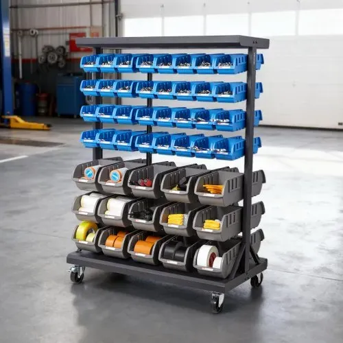 VEVOR Fahrregal mit Stapelboxen Set, Mobiler Werkzeugorganizer mit 7 Ebenen & 94 Sortimentskästen für Kleinteile in zwei Größen, 900x500x1245mm, doppelseitig, für Werkstatt, Garage, Lager & Büro – Bild 7