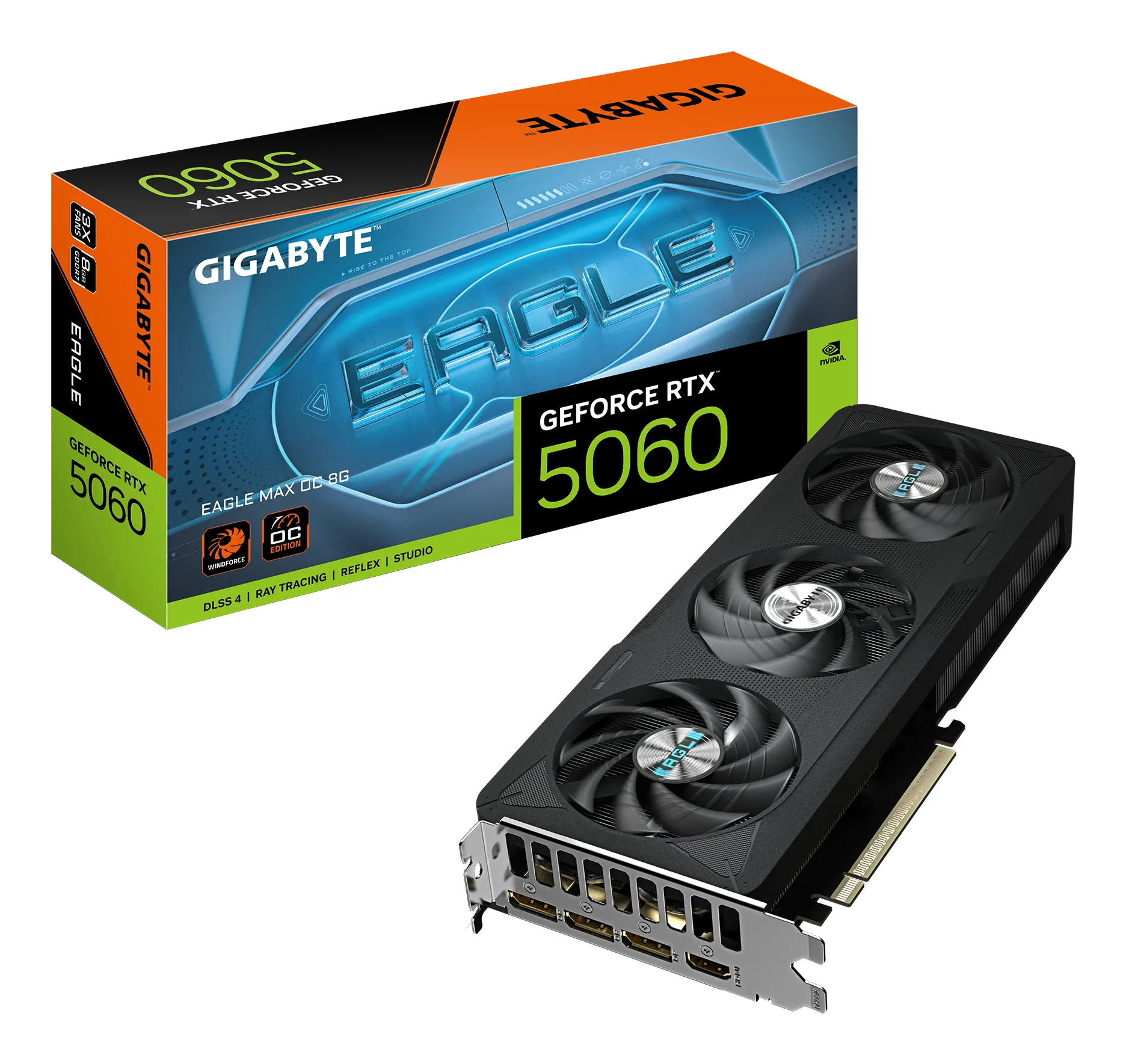 GIGABYTE GeForce RTX 5060 EAGLE MAX OC 8G Grafikkarte – 8 GB GDDR7, 128 Bit, PCI-E 5.0, 2550 MHz Kerntakt, 3 x DisplayPort, 1 x HDMI, NVIDIA DLSS 4, GV-N5060EAGLEMAX OC-8GD 1.0 GIGABYTE GeForce RTX 5060 EAGLE MAX OC 8G Grafikkarte – 8 GB GDDR7, 128 Bit, PCI-E 5.0, 2550 MHz Kerntakt, 3 x DisplayPort, 1 x HDMI, NVIDIA DLSS 4, GV-N5060EAGLEMAX OC-8GD 1.0