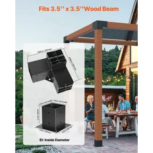 VEVOR Pfostenverbinder, Pfostennecke passend für 92 x 92 mm Pfosten, 4-teilige 3-Wege-Eckhalterungen mit Pfostenträger, Pergola-Halterungen Set, Ideal für Pavillons, Terrassenpergolen VEVOR Pfostenverbinder, Pfostennecke passend für 92 x 92 mm Pfosten, 4-teilige 3-Wege-Eckhalterungen mit Pfostenträger, Pergola-Halterungen Set, Ideal für Pavillons, Terrassenpergolen
