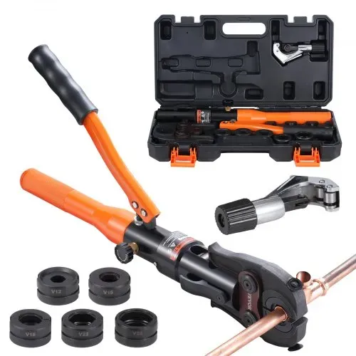 VEVOR Hydraulisches Rohr-Crimpwerkzeug für Kupferrohrverbindungen, Presszange mit V12, V15, V18, V22, V28 Schnellwechselbacken, 360° drehbares Pressset für T-Verbindungen auf engstem Raum, hydraulisch angetrieben – Bild 10