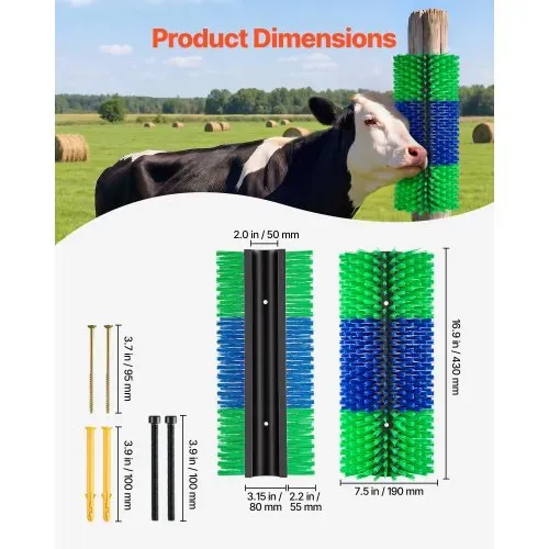 VEVOR Kratzbürste 43x19 cm, Viehbürste 1 Stk. inkl. 4 Schrauben, Rinderkratzer zur Linderung von Rückenjucken, Massage-& Pflege-Kratzwerkzeug für Pferde, Rinder, Schafe & Schweine, Grün & Blau – Bild 6