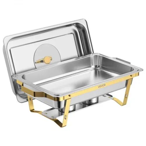 VEVOR Chafing Dish Set 4-tlg. Buffets je 8,52 L Edelstahl Warmhaltebehälter, Hochzeiten, Partys, Bankette, Faltbarer Ständer, 2 Behälter in Voller Größe und 4 Behälter in Halber Größe, Servierzange – Bild 10