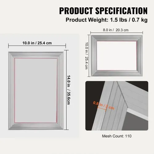 VEVOR Siebrahmen Siebdruckpresse 2 Stk. 25,4 x 35,6 cm / 20,3 x 25,4 cm, Siebdruckmaschine Siebdruckplatte inkl. Handschuhe & Siebdruckrakel, Siebdruckmaschine für Stoffen, Papier, Kopierpapier usw. – Bild 6