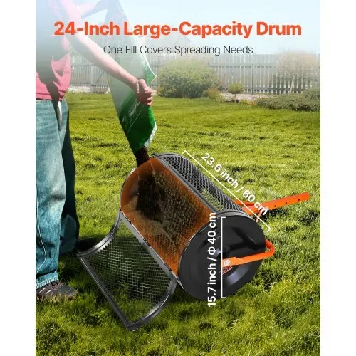 VEVOR Saatgutstreuer, 67 cm breiter Kompoststreuer mit T-Griff, Torfmoosstreuer 3 Höhen verstellbar, pulverbeschichteter Gartenstreuer aus Stahl, robuster Düngestreuer zum Pflanzen und Säen – Bild 4