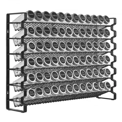VEVOR 6-stöckiges Gewürzregal Gewürzhalter mit 72 leeren Gewürzgläser & Trichter-Komplettset & Gewürzetiketten, Gewürz-Organizer für Küchen Schrank Speisekammer (591 x 118 x 407 mm) – Bild 9