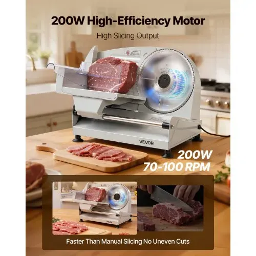 VEVOR Fleischschneidemaschine 200 W, Elektrische Aufschnittmaschine mit 190-mm-SUS420-Klinge, 0–1 mm Schnittdicke, Allesschneider für Gefrorenes Fleisch, Schinken, Baguette und Steak VEVOR Fleischschneidemaschine 200 W, Elektrische Aufschnittmaschine mit 190-mm-SUS420-Klinge, 0–1 mm Schnittdicke, Allesschneider für Gefrorenes Fleisch, Schinken, Baguette und Steak