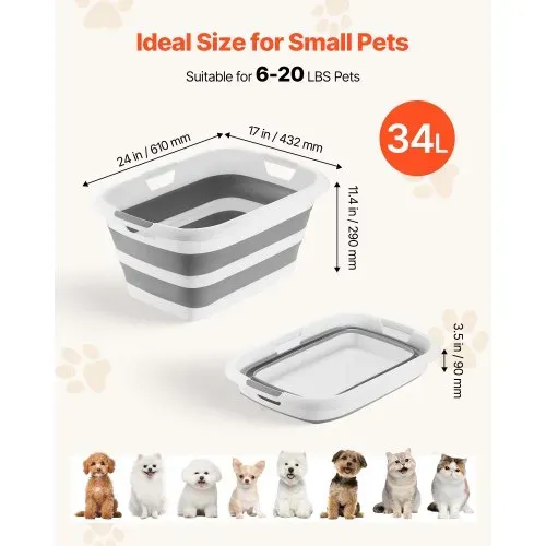VEVOR Faltbare Hundebadewanne 34L, Tragbare Haustierbadewanne aus PP & TPR, Haustierwanne zum Baden Pflegen für Kleine Hunde Katzen bis 9kg, Multifunktionaler Wäschekorb Aufbewahrungskorb, Grau & Weiß VEVOR Faltbare Hundebadewanne 34L, Tragbare Haustierbadewanne aus PP & TPR, Haustierwanne zum Baden Pflegen für Kleine Hunde Katzen bis 9kg, Multifunktionaler Wäschekorb Aufbewahrungskorb, Grau & Weiß