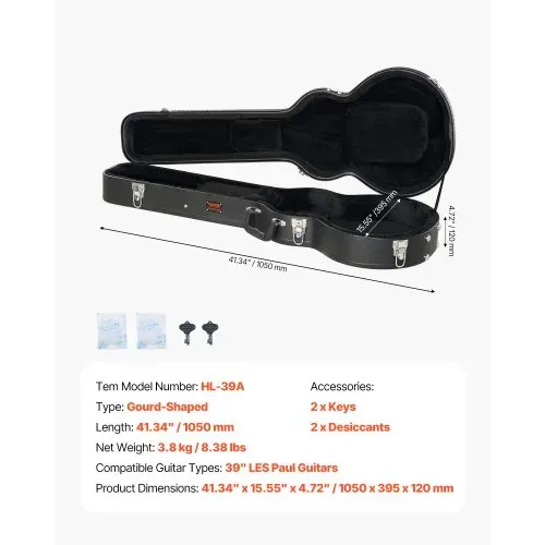 VEVOR Gitarrenkoffer Hartschalenkoffer Westerngitarre LES Paul-Gitarre 41,34 inch /105cm – Bild 6